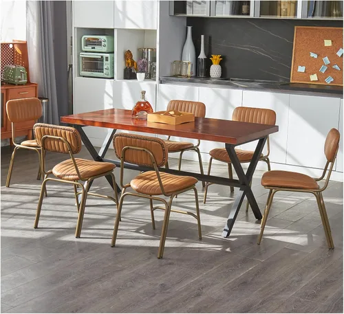 Miniatura 3 de Juego de 2 sillas de comedor modernas de mediados de siglo, sillas retro con asiento tapizado de piel sintética y respaldo de madera maciza y patas