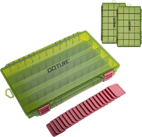 Miniatura 11 de Goture Organizador de caja de aparejos de pesca, caja organizadora de pesca transparente con regla de medición, divisores ajustables, pestillos C