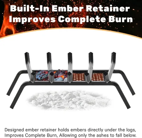 Miniatura 3 de Rejilla de acero resistente para chimenea con retenedor de brasas (18 pulgadas)