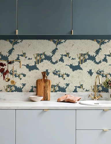 Miniatura 5 de Mural de baño impermeable para pegar y despegar y pegar en el bosque de la selva de árbol, azul pavo real, 17.7 pulgadas x 6.6 pies