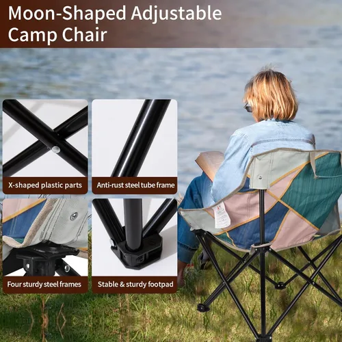 Miniatura 6 de Paquete de 2 sillas de camping para adultos, sofá plegable portátil, fácil de instalar, silla de patio, asiento acolchado para césped, silla