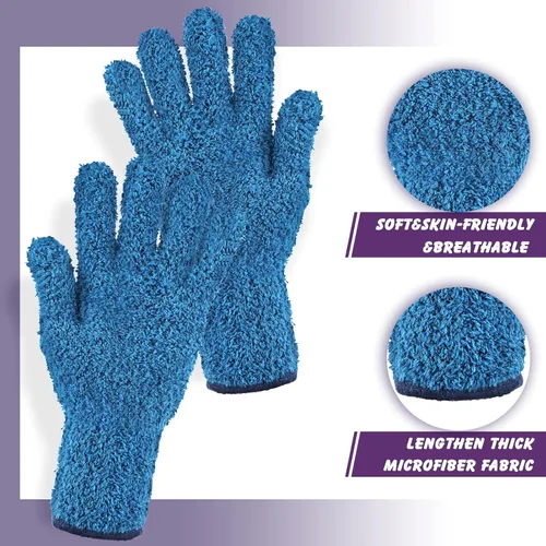 Miniatura 5 de Bencailor 3 pares de guantes de microfibra para limpiar el polvo, guantes de plantas, guantes de limpieza gruesos para persianas