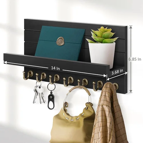 Miniatura 6 de HONJIN Soporte para llaves de pared: 7 ganchos resistentes mejorados para llaves de fácil instalación, organizador de correo para colgar