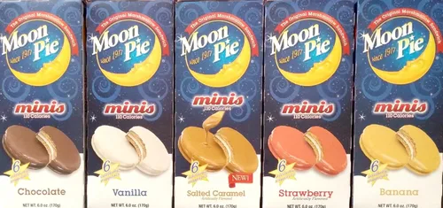 Moon Pie Minis - Paquete completo variado - ¡Todos los 5 sabores! (5 cajas - 1 caramelo salado - 1 chocolate - 1 fresa - 1 plátano - 1 vainilla) 6