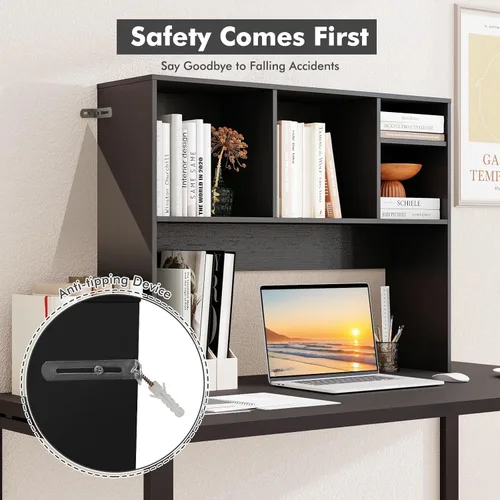 Miniatura 6 de LDAILY Desktop Bookshelf, 2-Tier Office Desk Shelf Organizer Desk Hutch with 4 Shelves, 37’’L Wood Storage Rack Display Shelf for Computer Desk