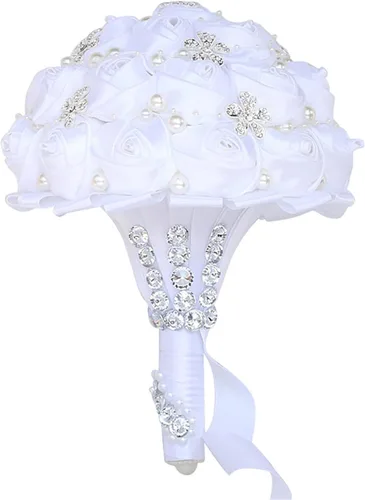 Miniatura 20 de XINNI Ramo de boda negro para novia, dama de honor, satén con diamantes de imitación y perlas para boda, fiesta de quinceañera, negro y marfil