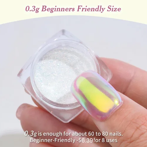 Miniatura 2 de Pretty Diva Aurora - Polvo de uñas cromado, 0.01 oz Aurora Mermaid Unicorn Iridescent Chrome Powder para uñas