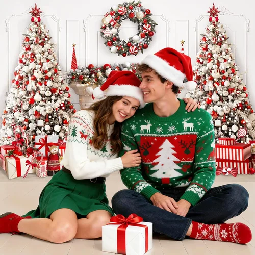 Miniatura 3 de Mocsicka Telón de fondo para chimenea de Navidad blanco y rojo, fondo para fotografía de árbol de Navidad, invierno, Navidad, familia, niños, fiesta