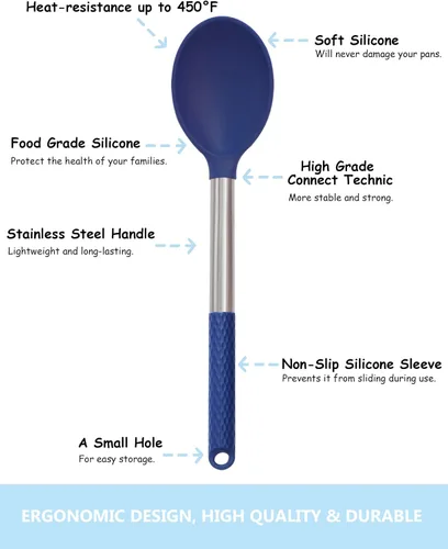 Miniatura 3 de Juego de utensilios de cocina de silicona, 12 piezas, antiadherentes, resistentes al calor, con mango de acero inoxidable, color azul