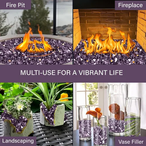 Miniatura 58 de NUPICK Vidrio de Fuego de 5 Libras, Vidrio Brillante para Fogata de 1/2 Pulgada, Roca de Vidrio Templado para Fogata para Propano o Gas Natural