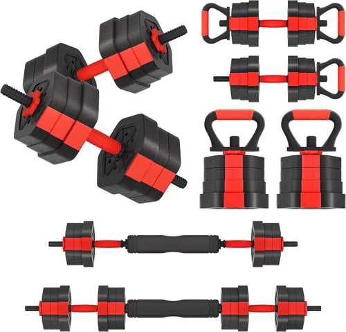 Miniatura 9 de VIVITORY Juego de mancuernas de pesos ajustables, pesas libres con conector, juego de mancuernas ajustables antideslizantes, barra para gimnasio
