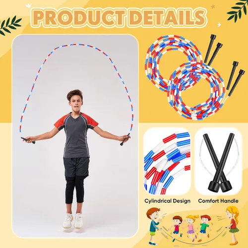 Miniatura 7 de Zubebe Cuerdas de salto holandesas dobles de 16 pies a granel, cuerdas de cuentas coloridas para niños y adultos, fitness, educación física