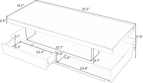 Miniatura 2 de Mesa auxiliar LED con almacenamiento, mesa central moderna con estante abierto y 2 cajones deslizantes dobles, muebles decorativos con luces LED