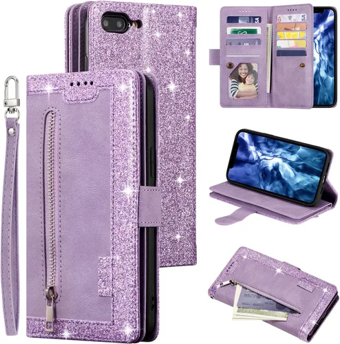 Miniatura 27 de UEEBAI Funda tipo cartera para iPhone SE 2022 5G/iPhone 7/iPhone 8/iPhone SE 2020, retro con 9 ranuras para tarjetas, bolsillo con cremallera, funda