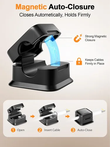 Miniatura 5 de Paquete de 8 Organizadores de Cables con Soporte, Costop Fuerte Adhesivo Magnético para Gestión de Cables de Escritorio, Fácil de Abrir, Organiza