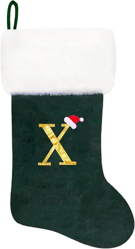 Miniatura 15 de Calcetines de Navidad bordados de 20 pulgadas con monograma, terciopelo negro con puño de felpa blanca supersuave, adornos clásicos para decoración