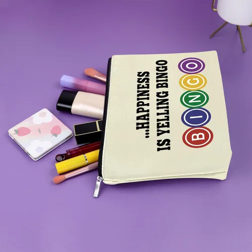 Miniatura 6 de Sazuwu Bolsa de maquillaje de regalo para amantes del bingo, Negro y Beige