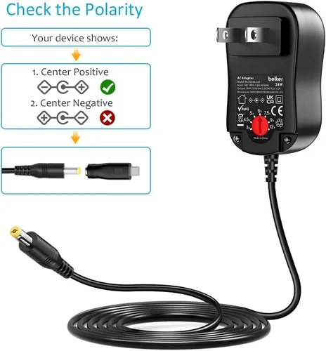 Miniatura 6 de Belker Fuente de alimentación universal de 24 W, 3 V, 4.5 V, 5 V, 6 V, 7.5 V, 9 V, 12 V CA, adaptador de corriente alterna, con 8 puntas