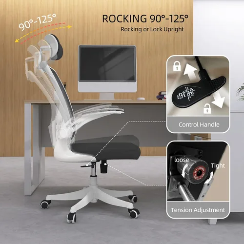 Miniatura 10 de Monhey Silla de oficina, silla de oficina ergonómica con soporte lumbar, reposacabezas 3D y brazos abatibles, sillas de escritorio para oficina