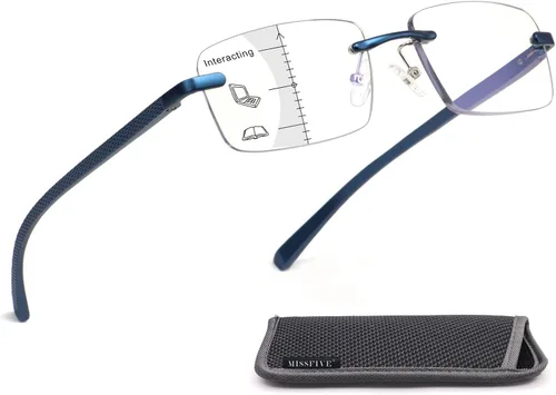Miniatura 12 de Missfive Anteojos de lectura progresivos multienfoque de aluminio de alta calidad para hombre, bloqueo de luz azul, bisagra de resorte sin línea