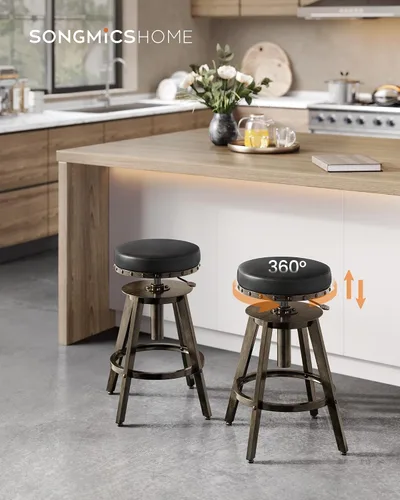 Miniatura 2 de Taburetes de bar SONGMICS Home, juego de 2, taburete de mostrador Steampunk para cocina, altura ajustable y asiento acolchado giratorio, taburete