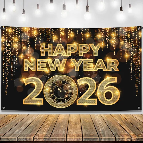 KatchOn, Cartel de feliz año nuevo extra grande – 72 x 44 pulgadas | Fondo de Año Nuevo 2026 | Decoraciones de Año Nuevo 2026 | Cartel de Nochevieja