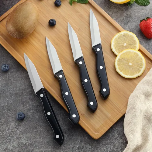 Miniatura 4 de BEWOS Juego de 4 cuchillos de pelar - Cuchillos de pelar con mango ergonómico, cuchillos de pelar de triple remache de 8,9 cm, peladores de acero