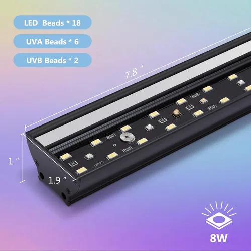 Miniatura 6 de REPTITRIP Lámpara LED UVB de 8 pulgadas para reptiles, controlador de accesorio de luz LED para reptiles con atenuación y 4 modos UVI, lámpara