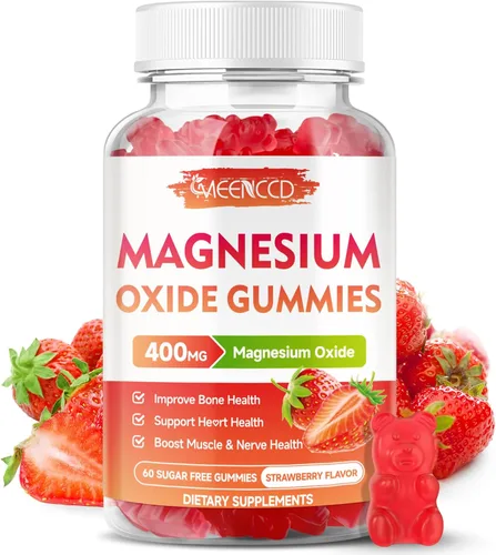 Gomitas de óxido de magnesio de 400 mg, suplemento de óxido de magnesio masticable para adultos y niños, apoyo nervioso y muscular, sin OGM, sin