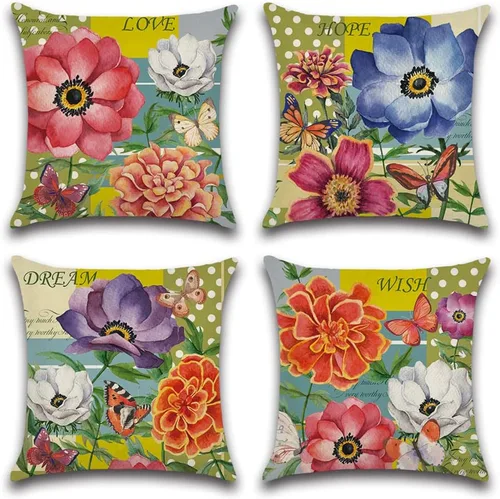 Miniatura 12 de Artscope Juego de 4 fundas de almohada impermeables de 12 x 20 pulgadas, con patrón de hortensias y loto, perfectas para exteriores, patio, jardín