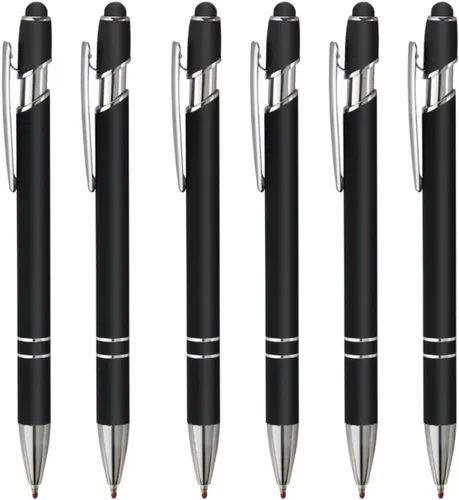 Bolígrafos de tinta con punta de lápiz óptico con cuerpo de metal, punta media (0.028 in), bolígrafos de tinta de gel negra, 6 unidades, hogar, Negro