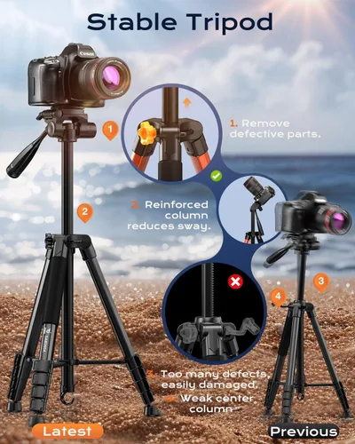 Miniatura 2 de Soporte de trípode para cámara de 73 pulgadas, trípode de aluminio con soporte para teléfono, bolsa de viaje, compatible con GoPro/DSLR/teléfono