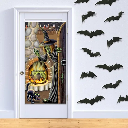 Miniatura 2 de Halloween cubierta de puerta con diseño de bruja 30 pulgadas x 5 pies Accesorio para fiesta, Paquete de 1, Not Applicable