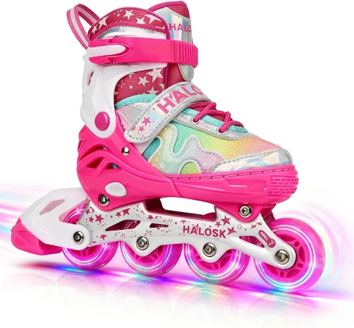 Miniatura 7 de Patines en línea para niñas y niños con ruedas iluminadas, patines de hoja ajustable, estrella de purpurina degradada con forro cómodo transpirable
