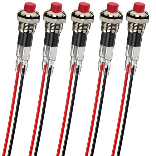 Miniatura 9 de Interruptor de botón, Interruptores mini autobloqueables de cierre 10mm redondos DC24V 0.5A Negro con tapa 5 piezas con cable de 20cm