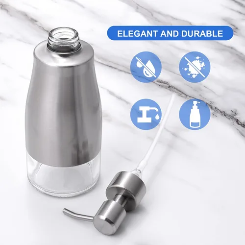 Miniatura 2 de Dispensador de Jabón LALA DOLCE con Cuerpo de Acero Inoxidable Cepillado y Acabado en Níquel, Revestimiento de Vidrio y Bomba de Mano