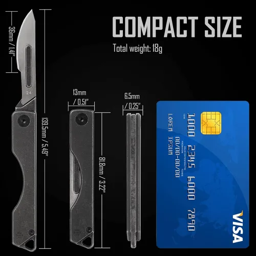 Miniatura 3 de KeyUnity KK01 Cuchillo plegable de titanio, cuchillo de bolsillo EDC con hoja reemplazable #24, para caza al aire libre, campamento, pesca