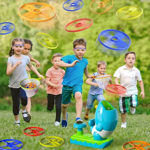Miniatura 6 de KukuFun - Paquete de 24 juguetes lanzadores de discos voladores, regalos para exteriores para niños de 3, 4, 5, 6, 7, 8 años, con gafas protectoras