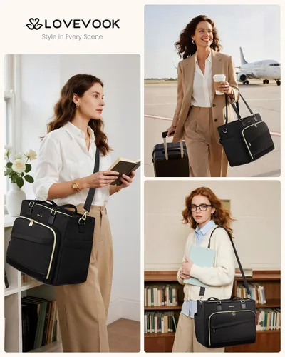 Miniatura 2 de LOVEVOOK Bolsa de mano para profesores, bolsa para laptop para mujer con portavasos grande y área de archivo de acordeón, bolsa de trabajo