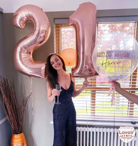Miniatura 5 de Lovoir Globo de oro rosa de 40 pulgadas con el número 12 de 21 dígitos gigantes de papel de aluminio Mylar para helio de 12º cumpleaños y 21 años
