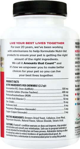 Miniatura 9 de Nutri-Vet Suplemento de fuerza avanzada para cadera y articulaciones para perros, suplementos para cachorros, suplemento para articulaciones