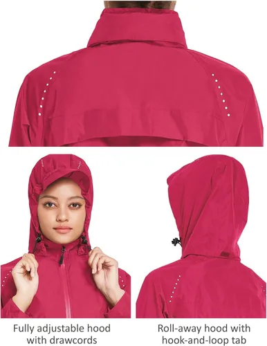 Miniatura 5 de BALEAF Chaqueta impermeable para mujer, rompevientos para correr, ciclismo, plegable, reflectante, ligera, con capucha