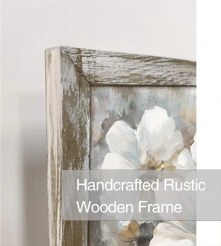 Miniatura 2 de Imágenes florales de madera enmarcadas: arte de pared de lirio blanco botánico con pinturas de lámina dorada sobre tablón de madera para dormitorio