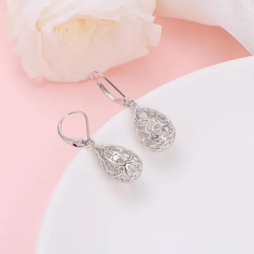 Miniatura 101 de Aretes colgantes de filigrana de plata de ley 925, margarita, loto, flor de rosa, piedra lunar, lágrima para mujer, nudo celta infinito, margarita