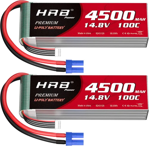 HRB 4S 4500mAh Lipo Batería EC5 100C 14.8V RC Lipo Batería Compatible con RC Car RC Plane RC Truck RC Boat (2 piezas)