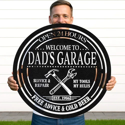 Miniatura 25 de Letrero de metal personalizado para garaje, arte de pared personalizado para hombres, decoración de taller mecánico con nombre, decoración