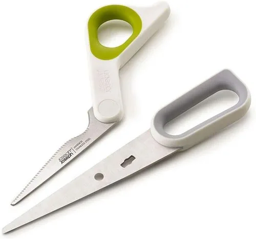 Miniatura 3 de Joseph Joseph PowerGrip Tijeras de cocina con agarre para el pulgar y separador de hierbas para limpiar acero inoxidable japonés, blanco/verde