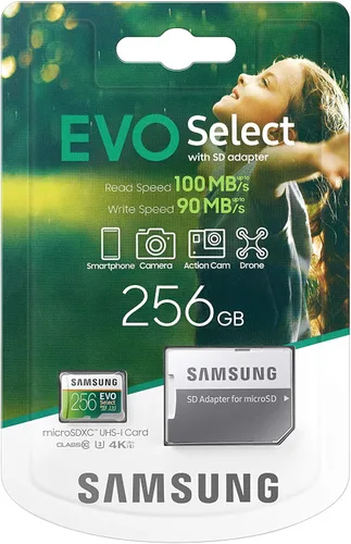 Miniatura 8 de SAMSUNG ELECTRONICS EVO Select 256GB MicroSDXC UHS-I U3 100MB/s Full HD & 4K UHD Tarjeta de memoria con adaptador (MB-ME256HA)