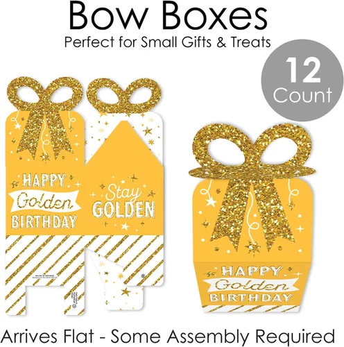 Miniatura 6 de Big Dot of Happiness Golden Birthday – Cajas de regalo cuadradas – Cajas de lazo para fiesta de feliz cumpleaños – Juego de 12