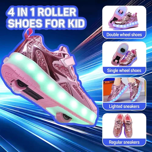 Miniatura 6 de Zapatos para niños con ruedas - 4 en 1 Zapatos con ruedas iluminados con luces LED recargables por USB para regalos de Navidad y escuela